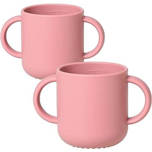 ROCCED Silicone Training Cup for Infants 2 Handles, Toddler Learning Cup Baby Drinking Open Cups Easy Grip Handles Toddler Cup for 6 Months+ 150ml/5oz-Pale Mauve