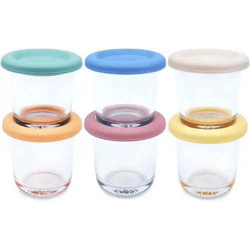 Elk and Friends 4oz Borosilicate Glass Baby Food Storage Jars with Silicone Lid | Strong Glass | Set of 6 | Microwave, Oven & Dishwasher Safe | Infant and Babies