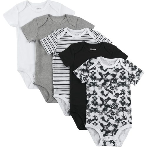Hanes Baby Bodysuits, Ultimate Flexy Short Sleeve for Boys & Girls, 5-Pack