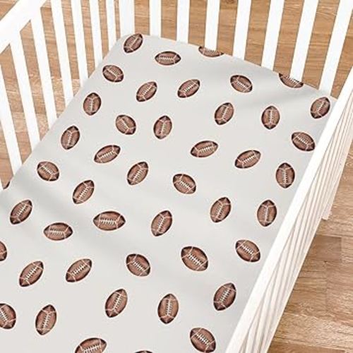 Cream Watercolor American Football Baby Crib Sheets for Girl Boy 52"x28" Football Game Crib Mattress Cover Soft Breathable Baby Sports Fitted Baby Sheets for Standard Crib and Toddler Bed Mattresses