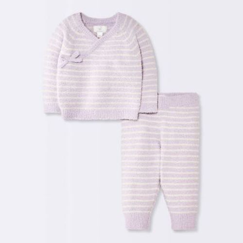 Baby Girls' 2pc Striped Chenille Wrap Top and Pants Set - Cloud Island™ Purple