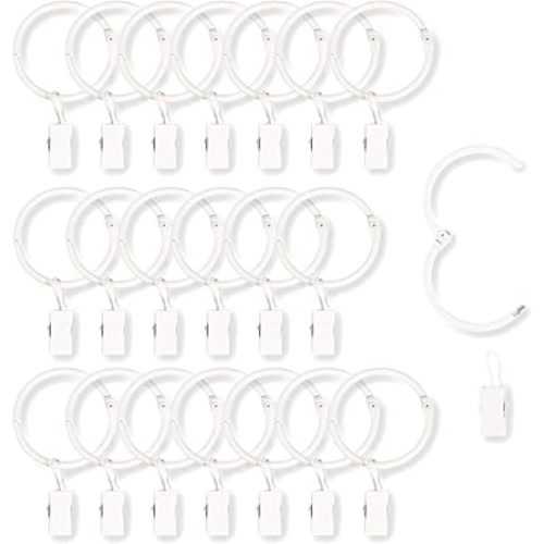 40 Pack Rings Curtain Clips Rustproof Metal Window Drapery Decorative Clips Vintage Heavy Duty Eyelet Curtain Rods Hangers Rings with Hooks, 1.5In Inner Diameter (White-Open)