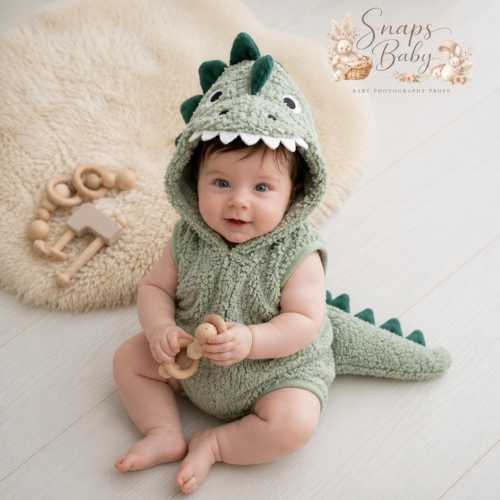 Baby Dinosaur Costume Romper, Hooded Infant Dino Outfit, Photography Prop