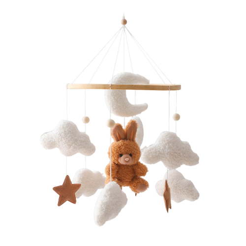 Baby Crib Mobile Bunny Nursery Mobile for Boys Girls Teddy Velvet Mobile Nursery Decor for Infant Bedroom Hanging Baby Mobile for Bassinet Newborn Baby Gift (Brown)