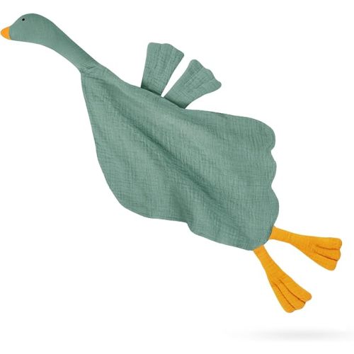Baby Toys Lovey Blanket Soft Goose Toys for Newborn Essentials 0-6 Months, Sensory Stuffed Animal Security Blanket for Boys and Girls (Goose-Roman Green)