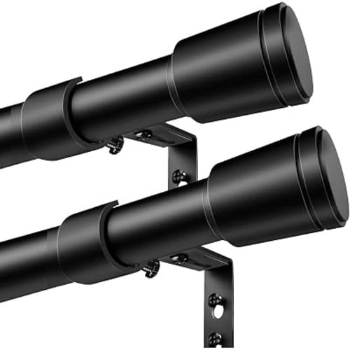 Curtain Rods 30-90 Inch, Adjustable Black Heavy Duty Curtains Rod 2 Pack