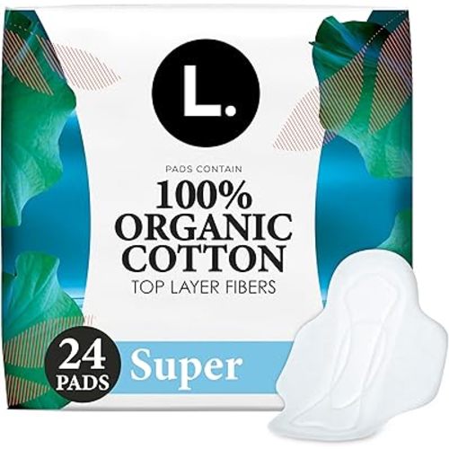 Ultra Thin Pads for Women, Organic Cotton Top Layer, Super Absorbency, Menstrual Pads with Wings, Made Without Synthetic Pesticides and Fragrances, 24 Count