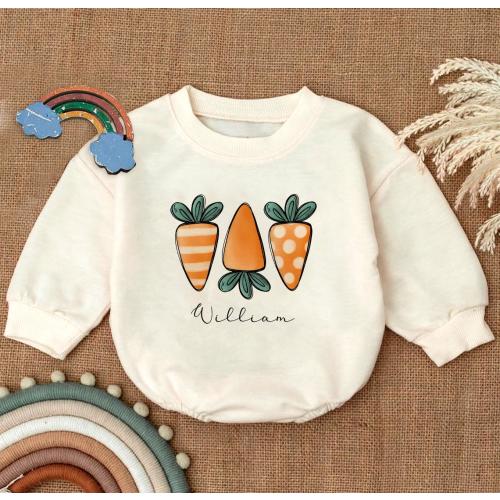 Personalized Romper Sweatshirt, Easter Baby Outfit, Custom Baby Name Romper, Spring Baby Clothes, Carrot Baby Sweatshirt, Baby Shower Gift