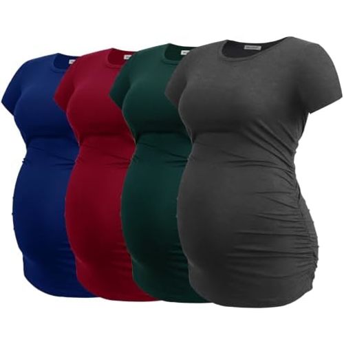 Smallshow Women's 4 Pack Maternity Shirts Short Sleeve Pregnancy Tops Clothes