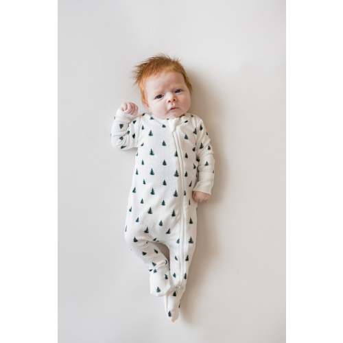 Pointelle Zippered Footie in Christmas Trees