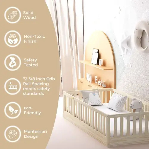 Floor Bed with Gate - Twin Floor Bed | Wood, Safe Rail – Custom Kids Furniture