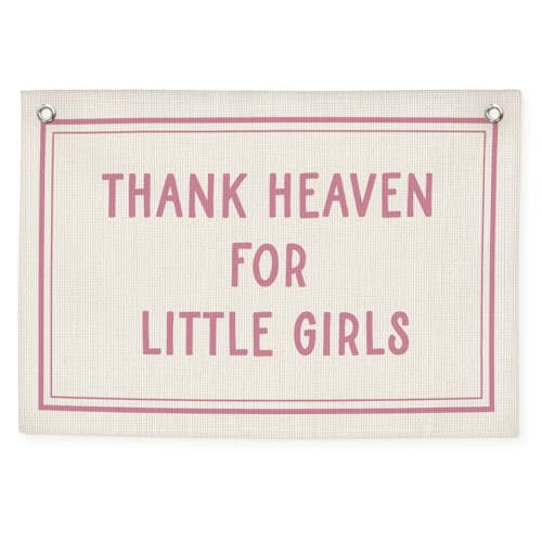 CEBTHN Girls Nursery Decor – Thank Heaven for Little Girls Linen Banner, Pink Baby Shower Decoration Gift, Vintage Canvas Wall Hanging, Baby Girl Room Decoration, 20x30 Inch