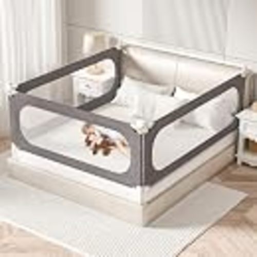 3-Piece Twin Size Bed Rails for Toddlers, with Headboard Rod -Height Adjustable Baby' Safety Bed Rails Guard for Twin Size Bed(3Pack 74.8"x74.8"x39"-Gray)