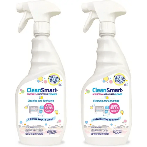 CleanSmart Nursery & High Chair Cleaner, 23 Ounce Bottle (Pack of 2), Hypochlorous Naturally Kills 99.9% of Viruses like RSV & Flu with Zero Residue