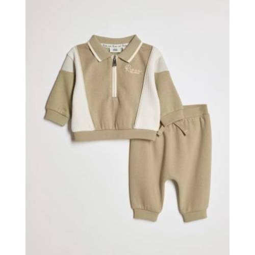 Baby Khaki Colour Blocked Sweatshirt Set