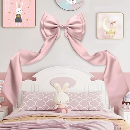 Giant Bow Decoration, 83x20 Inches Big Bow for Backdrop with Back Ribbon, Satin Large Bows for Decoration, Coquette Bows Decor for Birthday Party Room Wedding Baby Shower Church Nursery (Pink)