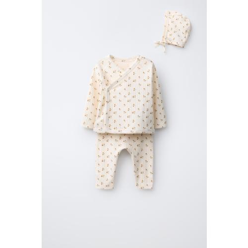 FLORAL PRINT T-SHIRT, LEGGINGS AND BONNET SET - Ecru | ZARA United States
