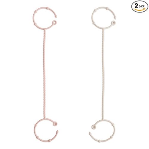mushie Adjustable Silicone Toy Straps 2-Pack | Baby Accessories Holder for Travel, Stroller, High Chair (Blush/Shifting Sand)