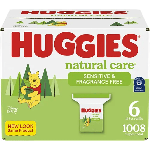 Baby Wipes, Huggies Natural Care Sensitive, UNSCENTED, Hypoallergenic, 6 Refill Packs, 1008 Count (Pack of 1)