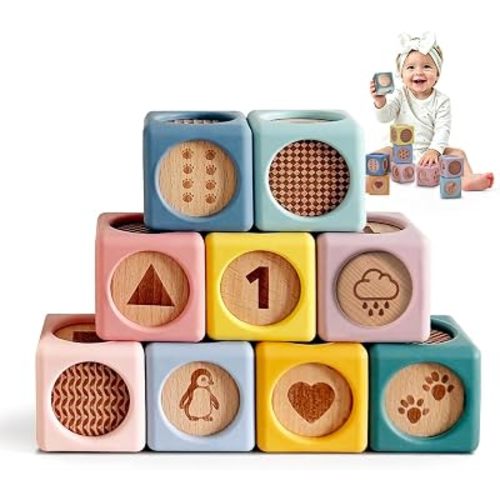 Mitico Wooden & Silicone Baby Blocks 6M+, Montessori Stacking Blocks