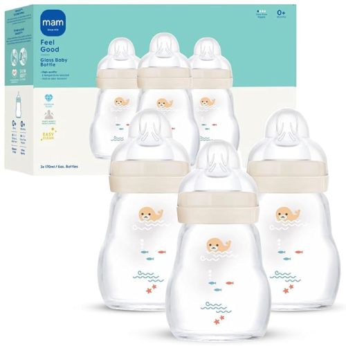 MAM 6oz Pure Glass Feel Good Anti-Colic 0+ Months Baby Bottle, 3 Pk, Unisex