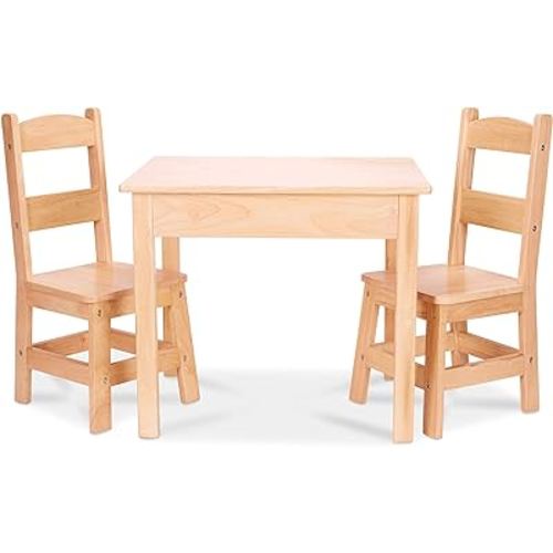Melissa & Doug Solid Wood Table and 2 Chairs Set - Light Finish Furniture for Playroom