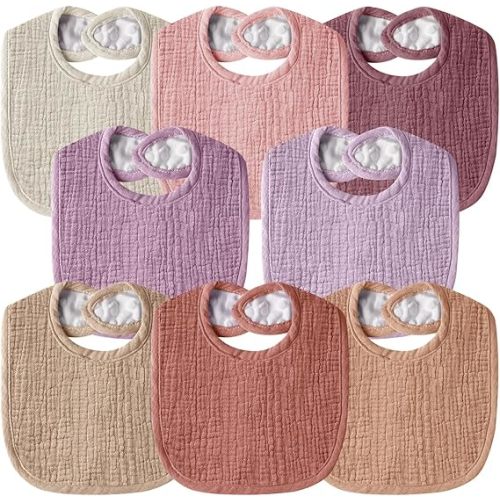 Muslin Baby Bibs for Unisex Boys Girls, Cotton Drool Bibs, Adjustable Newborn Bibs for Drooling and Teething