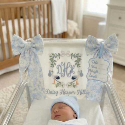 Custom Baby Banner, Welcome Banner with Floral crest, Bows Baby Banner, Hospital Door Sign, Baby Shower Gifts, Newborn Gifts