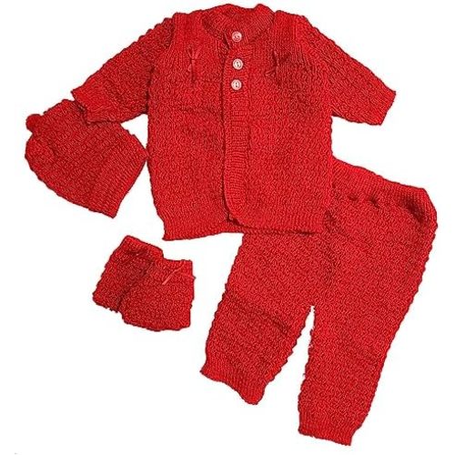 Abelito Fashion Cute Newborn Baby Boy's Girl's Unisex Warm Winter 4 Pieces Crochet Set
