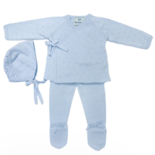Baby Blue Three Piece Spanish Knit Baby Set