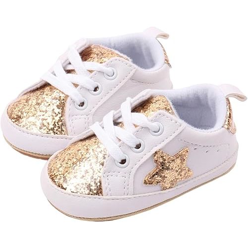 Baby Sneakers Contrast Color Sequins Shoelace Soft Sole Non-Slip Infant First Walking Shoes for Spring Fall 0-18 M