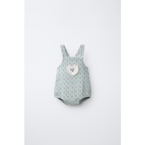 LACE TRIM FLORAL ROMPER - Blue / Green | ZARA United States