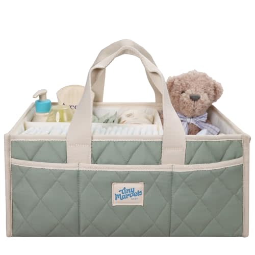 Diaper Storage Caddy – Nursery Basket with Removable Divider and Pockets | Stylish Diaper Caddy for Changing Table, Portable Car Caddy Organizer for Newborn Essentials, Large Capacity & Side Pockets