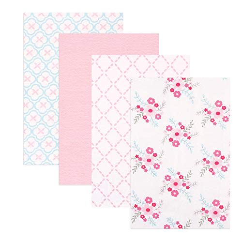 Luvable Friends Unisex Baby Cotton Flannel Receiving Blankets, Floral 4-Pack, One Size