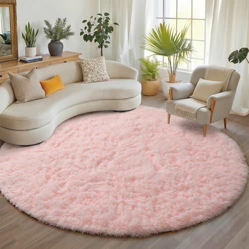ONASAR Light Pink Round Area Rugs 6ft for Bedroom Living Room, Fluffy Circle Rug for Kids Girls Boys Teen, Soft Plush Shaggy Carpet for Nursery Dorm Classroom Playroom Home Decor Aesthetic
