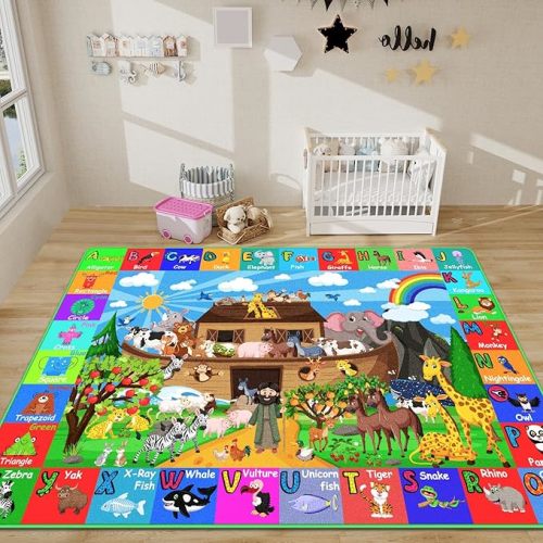 ABC Kids Rug for Playroom 59×39.4 in Noah's Ark Animals Rug Baby Play Mat Alphabet Mat Shape Color Classroom Carpet Kids Playroom Early Learning Carpet for Preschool Toddlers Tummy Time