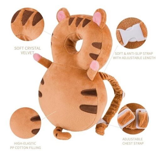 Baby Head Protector Backpack, Toddler Walking Fall Head Protection, Brown Tiger