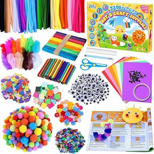 Zefy 3200+ Pcs Arts and Crafts Supplies for Kids, All in One Craft Kits with 12 Crafts Design, DIY School Supplies Kit Craft Box Valentine Gifts for Girls Boys Ages 4-12