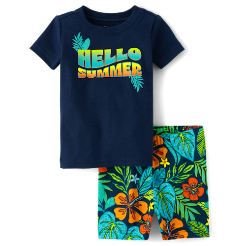 Baby And Toddler Boys Hello Summer Snug Fit Cotton Pajamas - Blue
