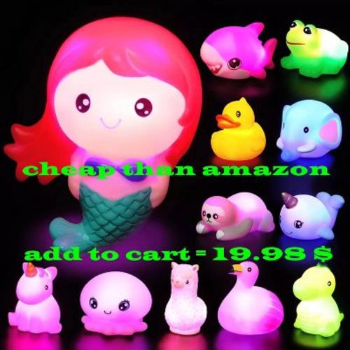 SYNCFUN 12pcs Light up Bath Toys 2.5inch Bathtub Mermaid Toy Baby Bathtime Floating Rubber Shower Toy for Infant