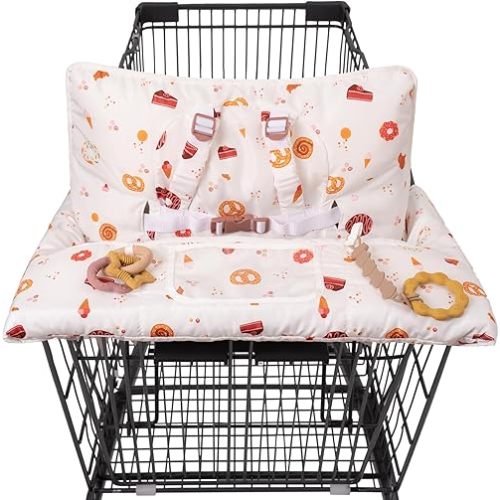 Shopping Cart Cover for Baby 2 in 1 High Chair Covers for Restaurant Comfortable Grocery Cart Seat Covers for Infant, Toddler Universal Suitable for Most Shopping Carts Machine Washable, Dessert