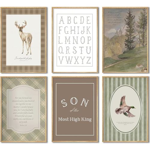 Solid Wood Frame Vintage Nursery Wall Art Cute Woodland Animals Christian Picture Wall Decor Deer and Duck Poster Print art work for Playroom Baby Room Kids Room Home Decoration Wrapped Canvas