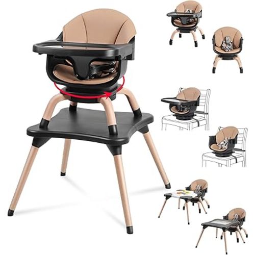 Baby High Chair, 7 in 1 Convertible High Chairs for Babies and Toddlers, Kids Learning Table, Building Block Table, Toddler Dining Chair with 360° Rotating Seat, 5-Point Safety Harness (Black)