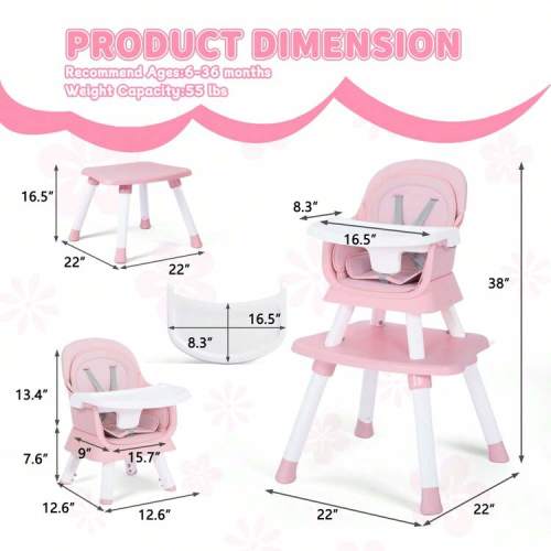 Kinder King 8 In 1 Baby High Chair, Coverts To Dining Booster Seat/Kids Table & Chair Set/Toddler Building Block Table/Kids Stool, Removable Tray & Double Seat Cover, Easy To Wipe, Christmas Gift, Pink | SHEIN USA