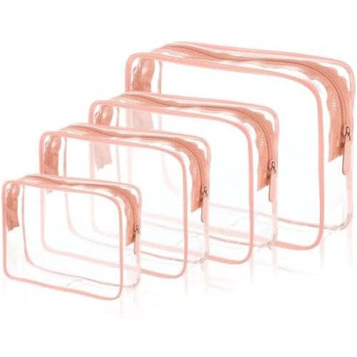Clear Cosmetic Bag, 4 Pcs Waterproof Clear Plastic Cosmetic Makeup Bags,Transparent Packing Organizer Storage Bags,Christmas Gift for Mother,Wife,Grilfriends(Pink).