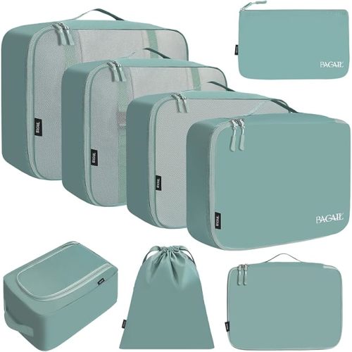 BAGAIL 8 Set Packing Cubes Luggage Packing Organizers for Travel Accessories-Dusty Blue