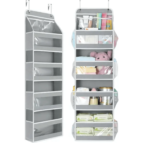 Yecaye 5 Tier 1Pc Over the Door Organizer, Stuffed Animal Storage with Clear PVC Windows, Door Organizer Hanging for Bedroom Nursery Closet Dorm Room Laundry Pantry Bathroom, Grey