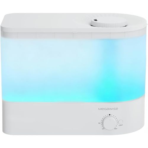 MegaWise Healthy Top-Refill Cool Mist Humidifiers for Bedroom, 24dB Ultrasonic Air Vaporizer with Water Filter for Baby [PP Material], Colorful Night Light,1 Gal Essential Oil Diffuser, Auto Shut Off