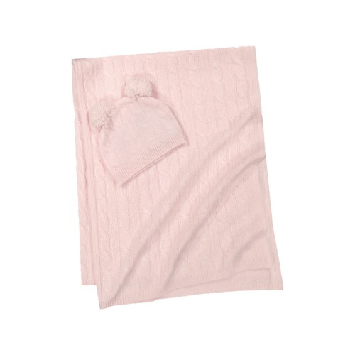 Cable Stitch Cashmere Beanie & Blanket Set
