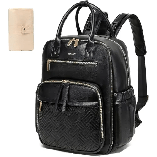 Leather Diaper Bag Backpack for Women with Multiple Pockets,Laptop Compartment and Changing Pad.